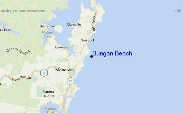 mapa de localização de Bungan Beach