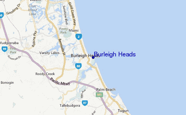 mapa de localização de Burleigh Heads