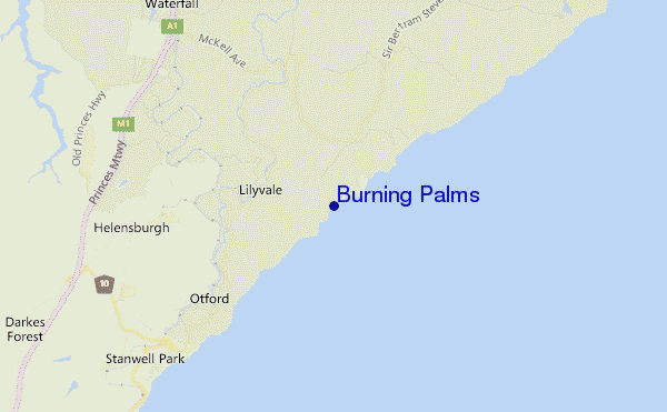 mapa de localização de Burning Palms