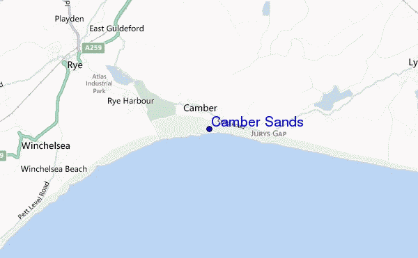 mapa de localização de Camber Sands