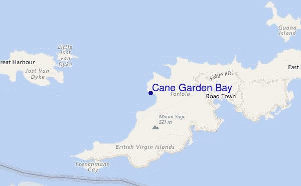 mapa de localização de Cane Garden Bay