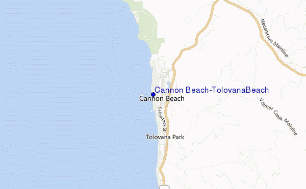 mapa de localização de Cannon Beach/Tolovana Beach