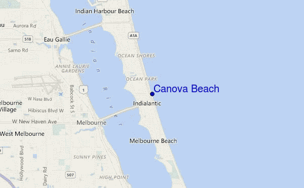 mapa de localização de Canova Beach