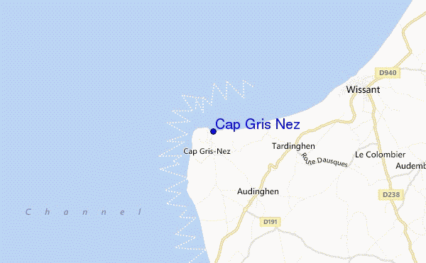 mapa de localização de Cap Gris Nez