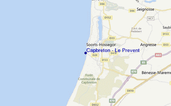 mapa de localização de Capbreton - Le Prevent