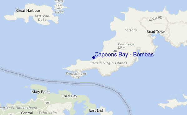 mapa de localização de Capoons Bay - Bombas