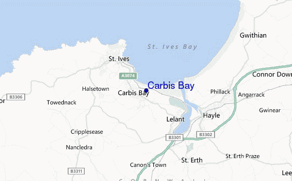 mapa de localização de Carbis Bay