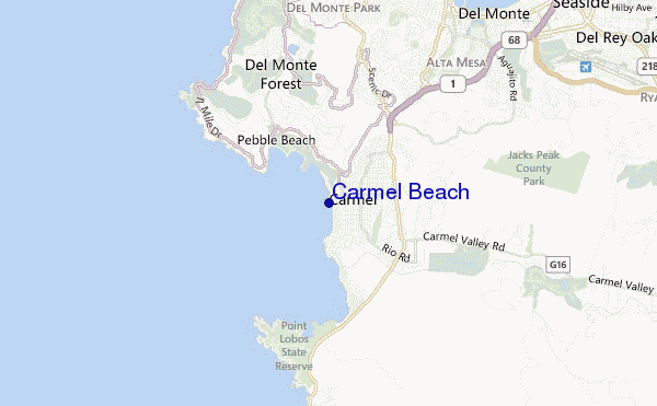 mapa de localização de Carmel Beach