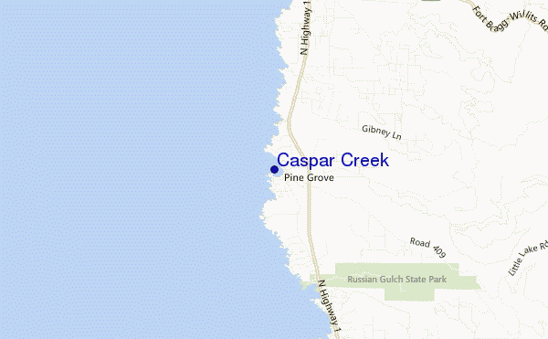 mapa de localização de Caspar Creek