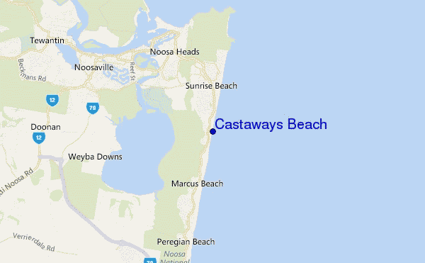 mapa de localização de Castaways Beach