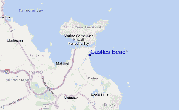 mapa de localização de Castles Beach