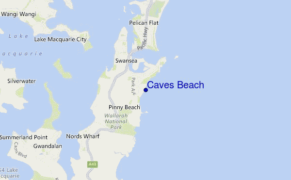 mapa de localização de Caves Beach