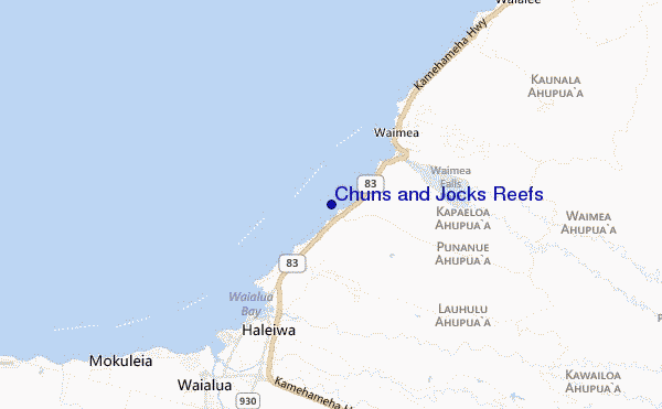 mapa de localização de Chuns and Jocks Reefs