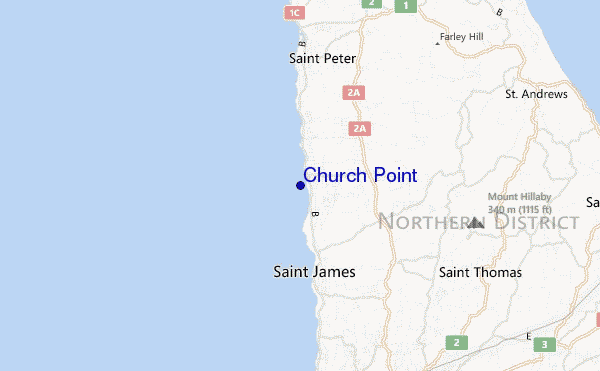 mapa de localização de Church Point