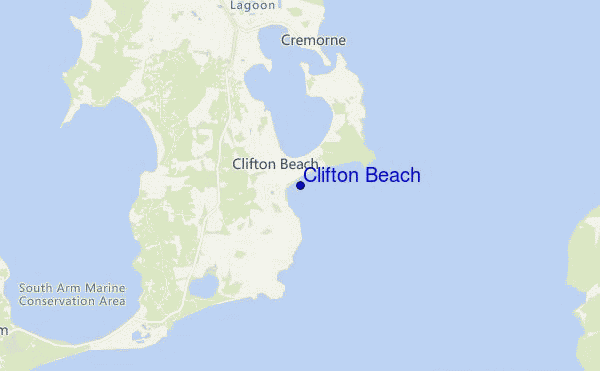 mapa de localização de Clifton Beach
