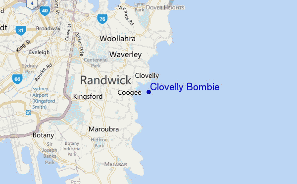 mapa de localização de Clovelly Bombie
