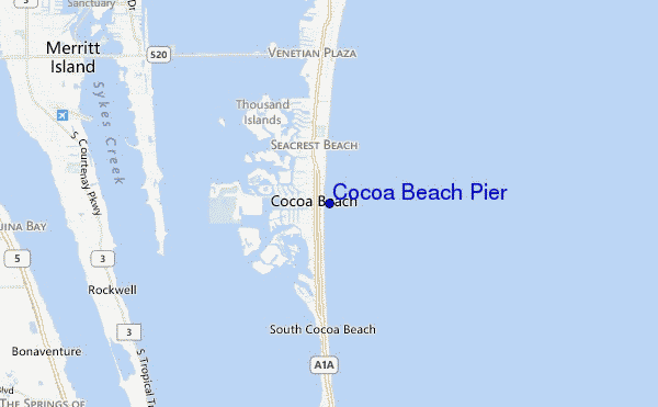mapa de localização de Cocoa Beach Pier