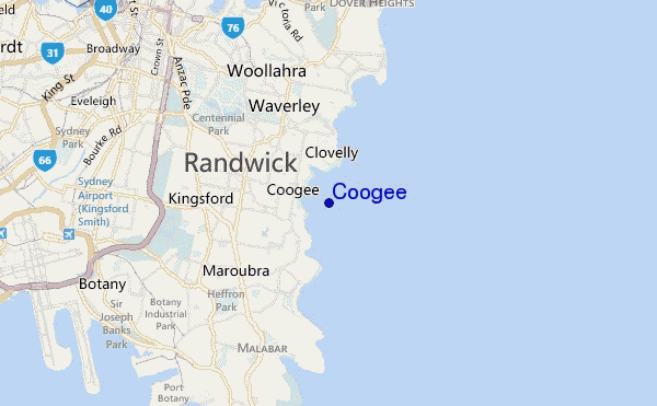 mapa de localização de Coogee