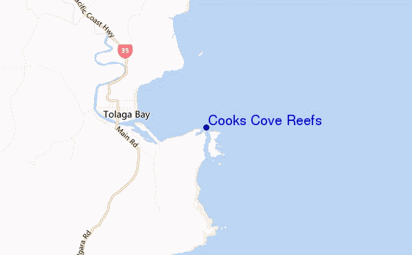 mapa de localização de Cooks Cove Reefs