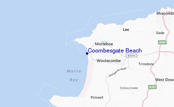 mapa de localização de Coombesgate Beach