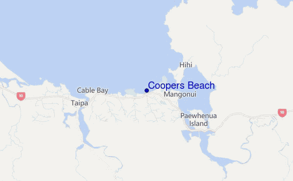 mapa de localização de Coopers Beach