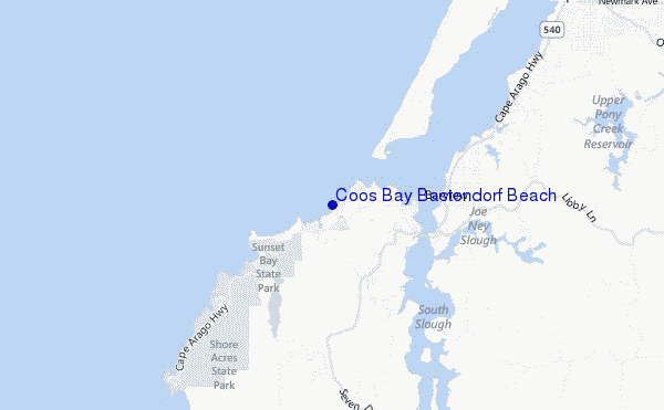 mapa de localização de Coos Bay Bastendorf Beach