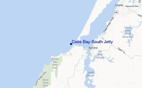 mapa de localização de Coos Bay-South Jetty