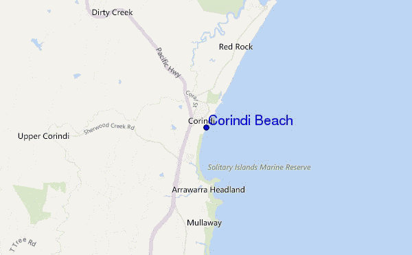 mapa de localização de Corindi Beach