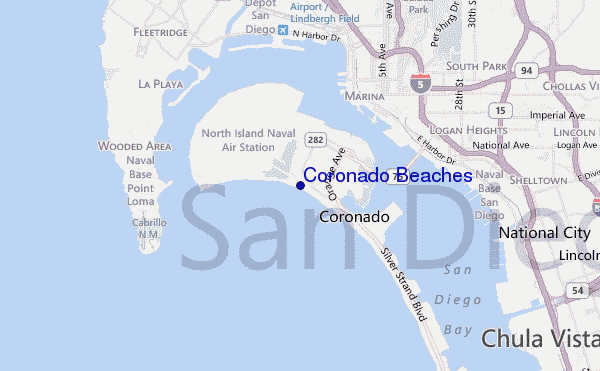 mapa de localização de Coronado Beaches