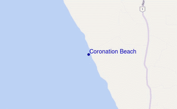 mapa de localização de Coronation Beach