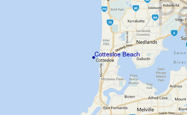 mapa de localização de Cottesloe Beach
