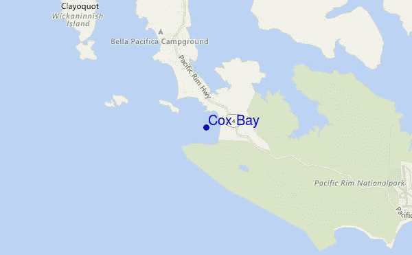 mapa de localização de Cox Bay