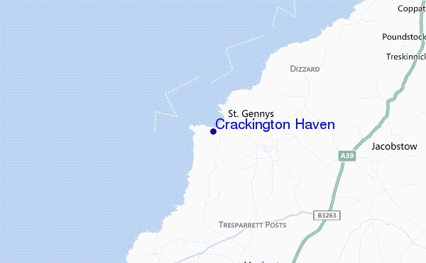 mapa de localização de Crackington Haven