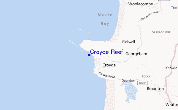 mapa de localização de Croyde Reef