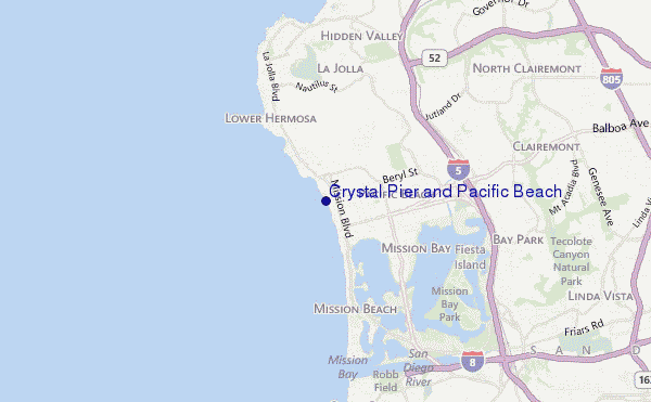 mapa de localização de Crystal Pier and Pacific Beach