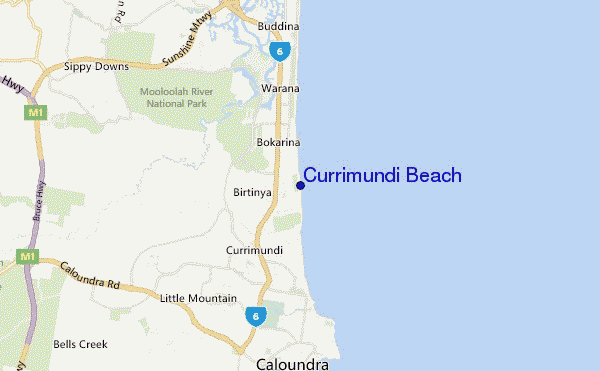 mapa de localização de Currimundi Beach