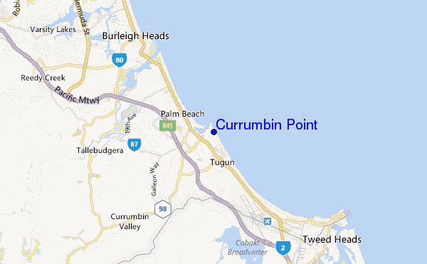 mapa de localização de Currumbin Point