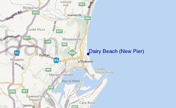 mapa de localização de Dairy Beach (New Pier)