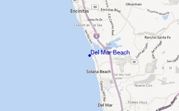 mapa de localização de Del Mar Beach