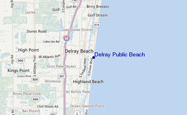mapa de localização de Delray Public Beach