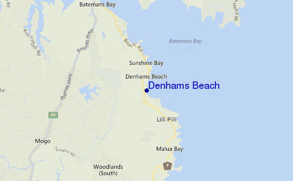 mapa de localização de Denhams Beach