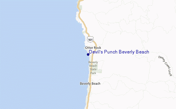 mapa de localização de Devil s Punch Beverly Beach