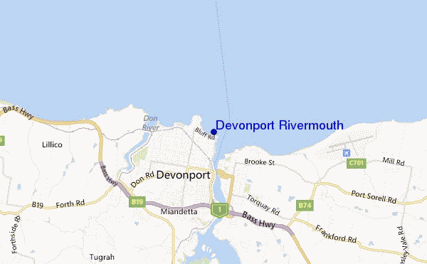 mapa de localização de Devonport Rivermouth