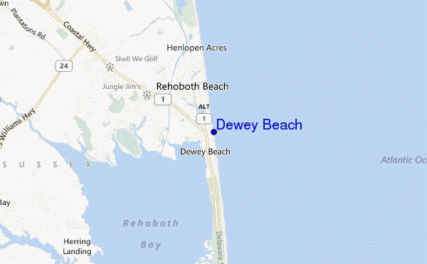 mapa de localização de Dewey Beach