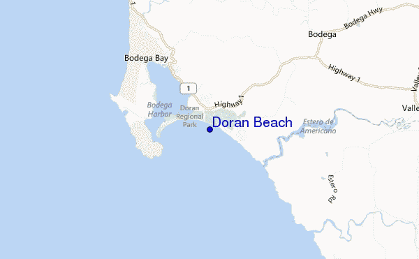 mapa de localização de Doran Beach