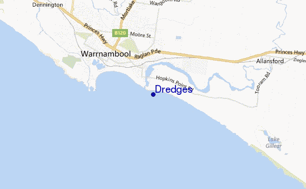 mapa de localização de Dredges