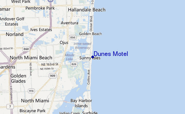mapa de localização de Dunes Motel