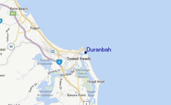 mapa de localização de Duranbah