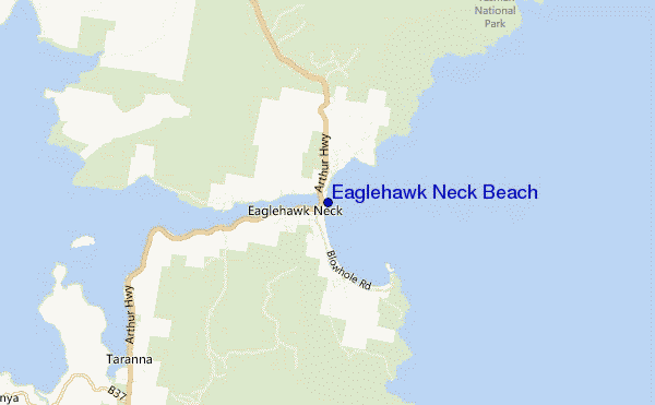 mapa de localização de Eaglehawk Neck Beach