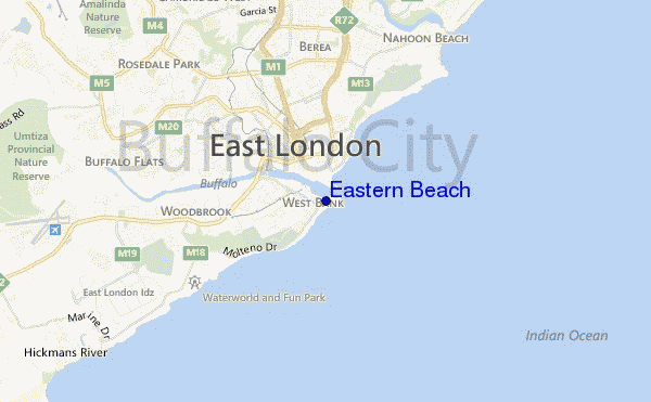 mapa de localização de Eastern Beach